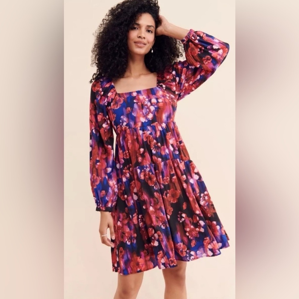 Anthropologie Vero Moda Abstract Water Color Moody Square‎ Neck Mini Dress- Xs